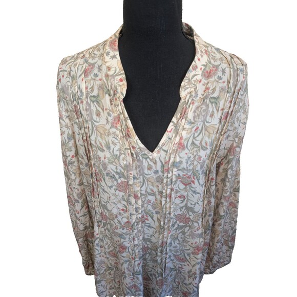Peruvian Connection Top Floral Pleated Boho Relaxed Fit Size Medium - Picture 8 of 10